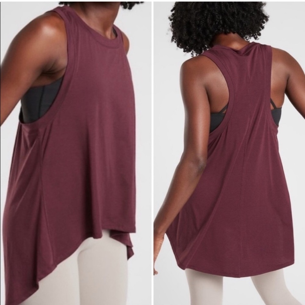 Athleta Essence Relaxed High Low Tank Top Burgundy Size M